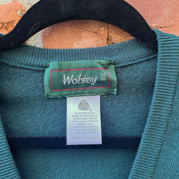 Wolsey 100% Wool Vintage V-Neck Sweater Vest Green Holiday Men's Size 42/52 XL - Picture 3 of 4